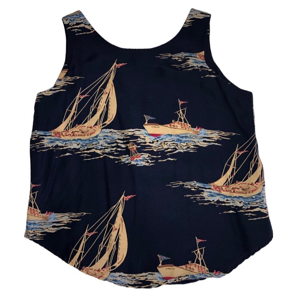 Vintage Womens Top Size 8 Nautical Sailing Ocean Tank Navy Blue Yacht Made USA - Picture 4 of 8